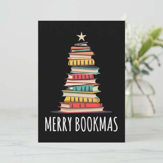 Boeken Kerstboom Gelukkig Boekenkerstfeest Kaart (Staand voorkant)
