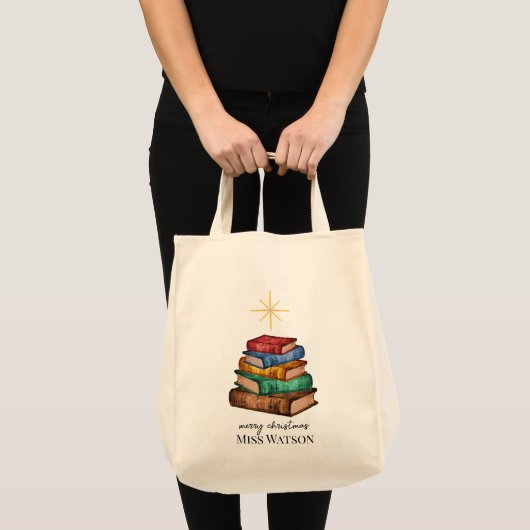 Boeken Kerstboom Leraar Gepersonaliseerde Canvas t Tote Bag (Voorkant (product))
