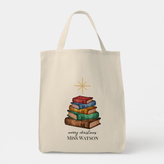 Boeken Kerstboom Leraar Gepersonaliseerde Canvas t Tote Bag (Achterkant)