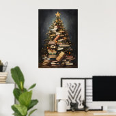 Boeken Kerstboom Print, Winter Rustiek Poster (Thuiskantoor)