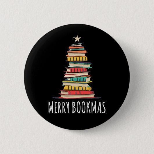 Boeken Kerstboom Vrolijke Boeken Ronde Button 5,7 Cm (Voorkant)