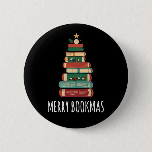 Boeken Kerstboom Vrolijke Boeken Ronde Button 5,7 Cm (Voorkant)