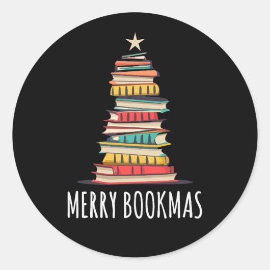 Boeken Kerstboom Vrolijke Boeken Ronde Sticker (Voorkant)