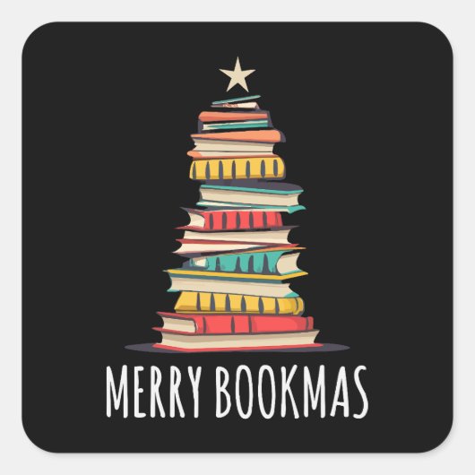 Boeken Kerstboom Vrolijke Boeken Vierkante Sticker (Voorkant)