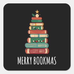 Boeken Kerstboom Vrolijke Boeken Vierkante Sticker