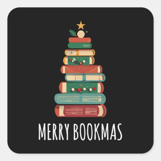 Boeken Kerstboom Vrolijke Boeken Vierkante Sticker (Voorkant)