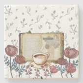  boeken, koffie, bloemen, rozen klassieke kunst. stenen onderzetter (Voorkant)