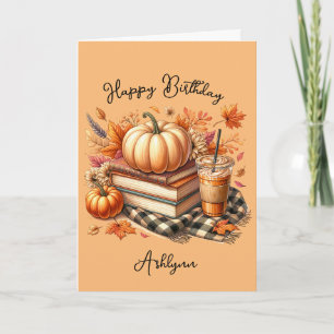 Boeken Koffie en Pompoen Specerijen Herfst Verjaar Kaart