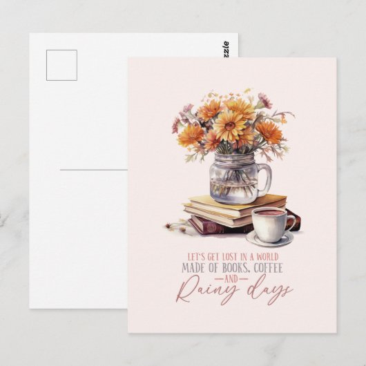 Boeken, koffie en regenachtige dagen briefkaart (Voorkant / Achterkant)