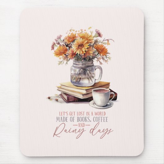 Boeken, koffie en regenachtige dagen muismat (Voorkant)