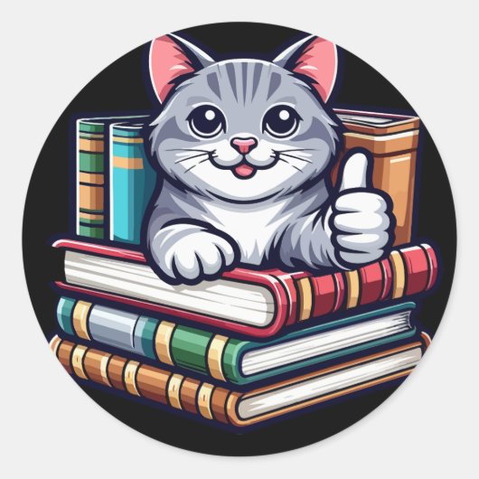 Boeken lezen Kattenschool Ronde Sticker (Voorkant)