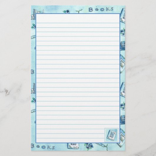 Boeken lezen Pastel Blue Lined Briefpapier (Voorkant)