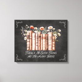 Boeken met bloemen en citaat op zwart schoolbord canvas afdruk