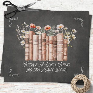 Boeken met Bloemen en Citaat op Zwarte Decoupage Cadeaupapier