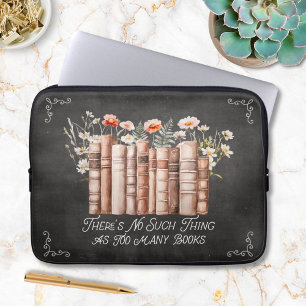 Boeken met Bloemen en Citaat op Zwarte Schoolbord Laptop Sleeve