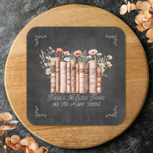 Boeken met Bloemen en Citaat op Zwarte Schoolbord Vierkante Sticker