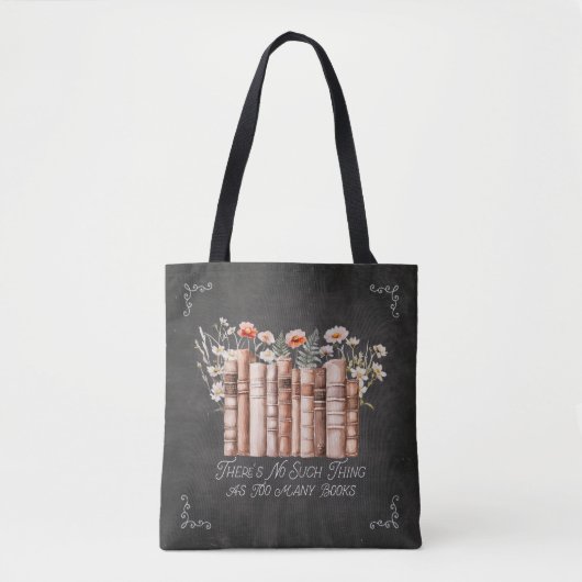 Boeken met bloemen en citaten op zwart Notitieboek Tote Bag (Voorkant)