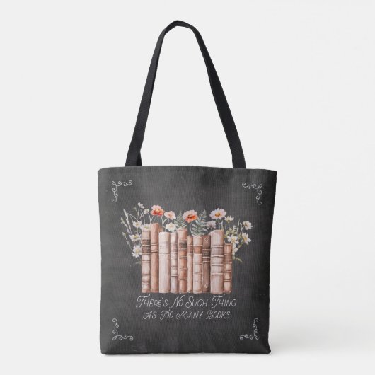 Boeken met bloemen en citaten op zwart Notitieboek Tote Bag (Achterkant)