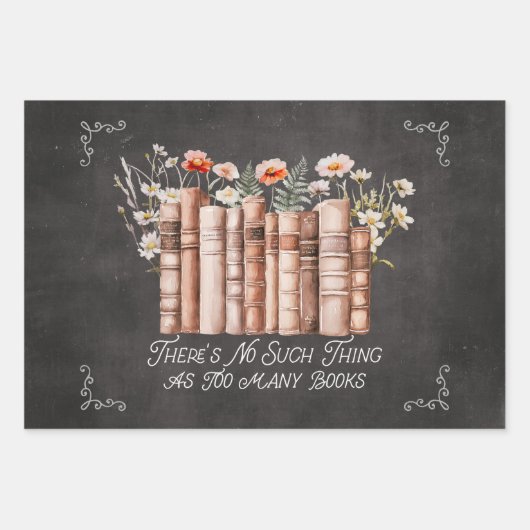 Boeken met bloemen en Quote op Black Decoupage Inpakpapier Vel (Voorkant)