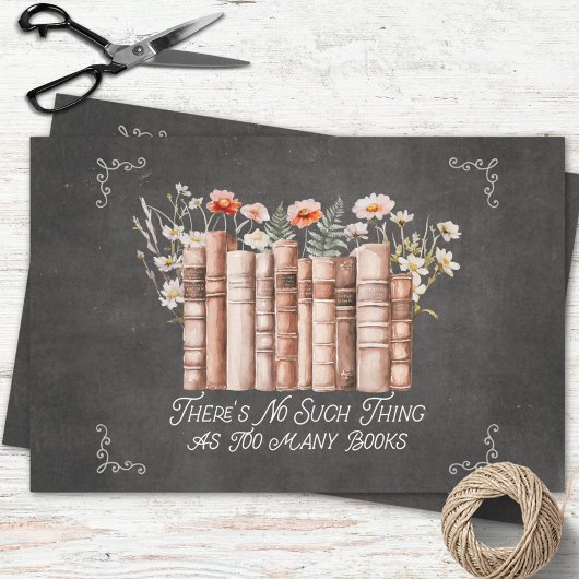 Boeken met bloemen en Quote op Black Decoupage Tissuepapier