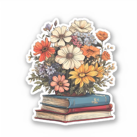 Boeken met bloemen sticker (Voorkant)