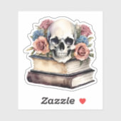  boeken met gotische schedel en bloemen sticker (Vel)