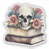  boeken met gotische schedel en bloemen sticker (Voorkant)