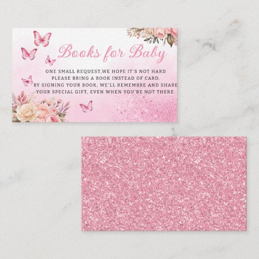 Boeken met roze vlindervlinder voor Baby Informatiekaartje (Voorkant / Achterkant)