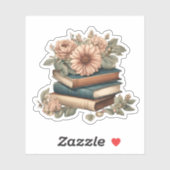  boeken met trapsgewijze bloemen waterdicht sticker (Vel)