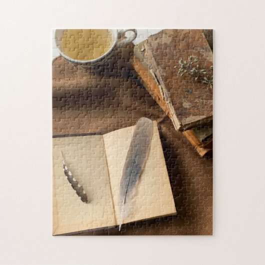 Boeken met veren legpuzzel (Verticaal)