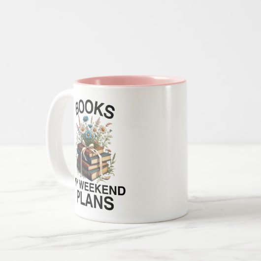 Boeken Mijn weekendplannen Engels leraar Grappig Tweekleurige Koffiemok (Voorkant links)