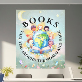 Boeken nemen je mee rond modern en schattig canvas afdruk