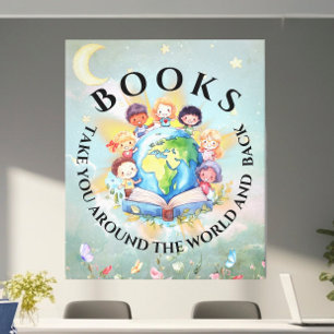Boeken nemen je mee rond modern en schattig canvas afdruk