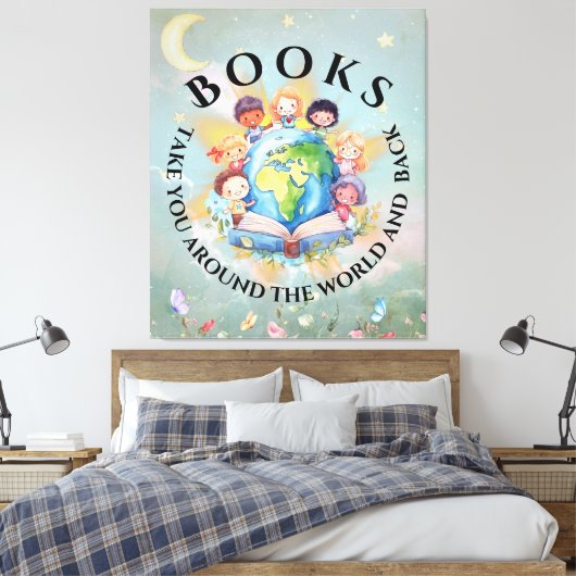 Boeken nemen je mee rond modern en Schattige Canvas Afdruk (Insitu (Slaapkamer))