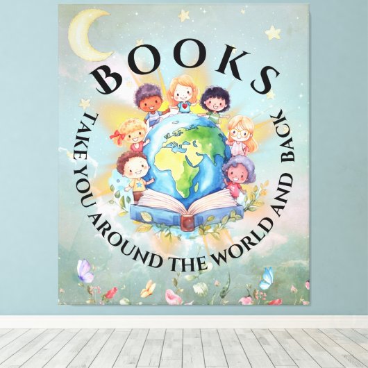 Boeken nemen je mee rond modern en Schattige Canvas Afdruk (Insitu (Houten vloer))