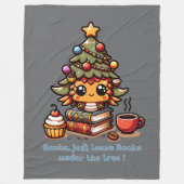 Boeken onder kawaii kerstboom - Funny Santa Fleece Deken (Voorkant)