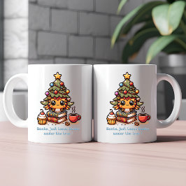 Boeken onder kawaii kerstboom - Funny Santa Koffiemok