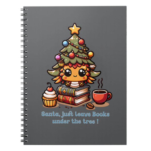 Boeken onder kawaii kerstboom - Funny Santa Notitieboek (Voorkant)