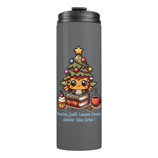 Boeken onder kawaii kerstboom - Funny Santa Thermosbeker (Voorkant)