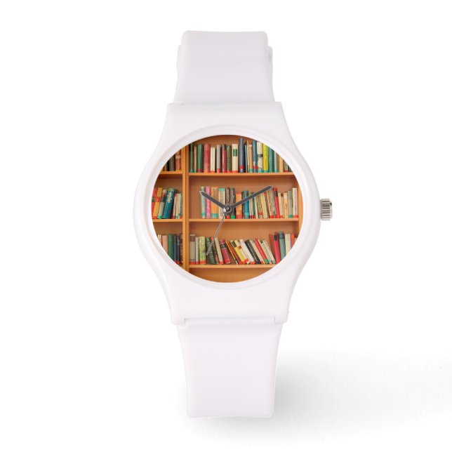 Boeken op boekenplankenachtergrond horloge (Voorkant)