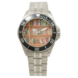 Boeken op boekenplankenachtergrond horloge