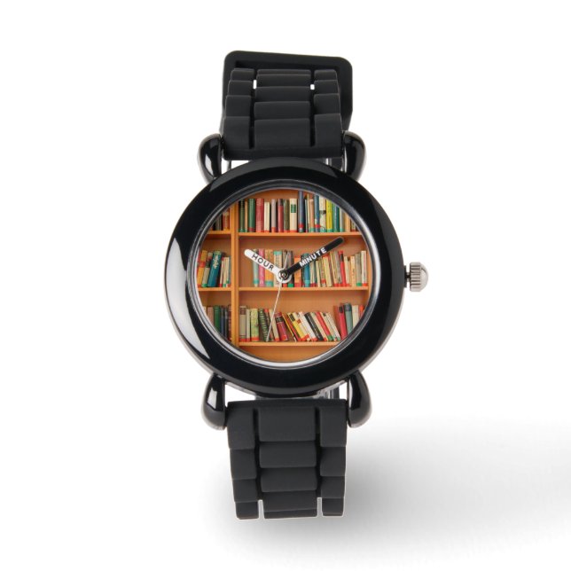 Boeken op boekenplankenachtergrond horloge (Voorkant)