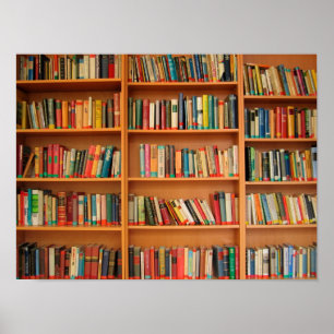 Boeken op boekenplankenachtergrond poster