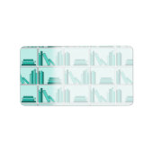 Boeken op Plank. Design in Blauwgroen en Aqua. Etiket (Voorkant)