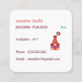 Boeken op Plank Reading Teacher Wit Contact Kaarte Vierkante Visitekaartje (Achterkant)