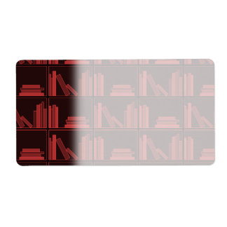 Boeken op Shelf. Donkerrood. Etiket
