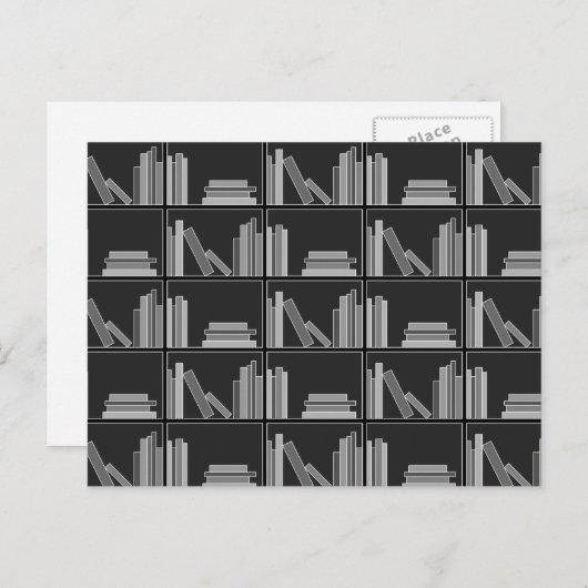Boeken op Shelf. Grijs, zwart en wit. Briefkaart (Voorkant / Achterkant)
