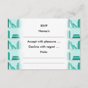Boeken op Shelf. Ontwerp in Blauwgroen en Aqua. RSVP Kaartje