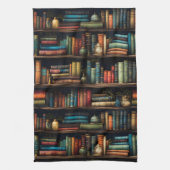  boeken over boekenplankpatroon theedoek (Verticaal)