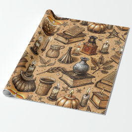 Boeken over hekserij & Kaarsen Patroon Vintage Cadeaupapier